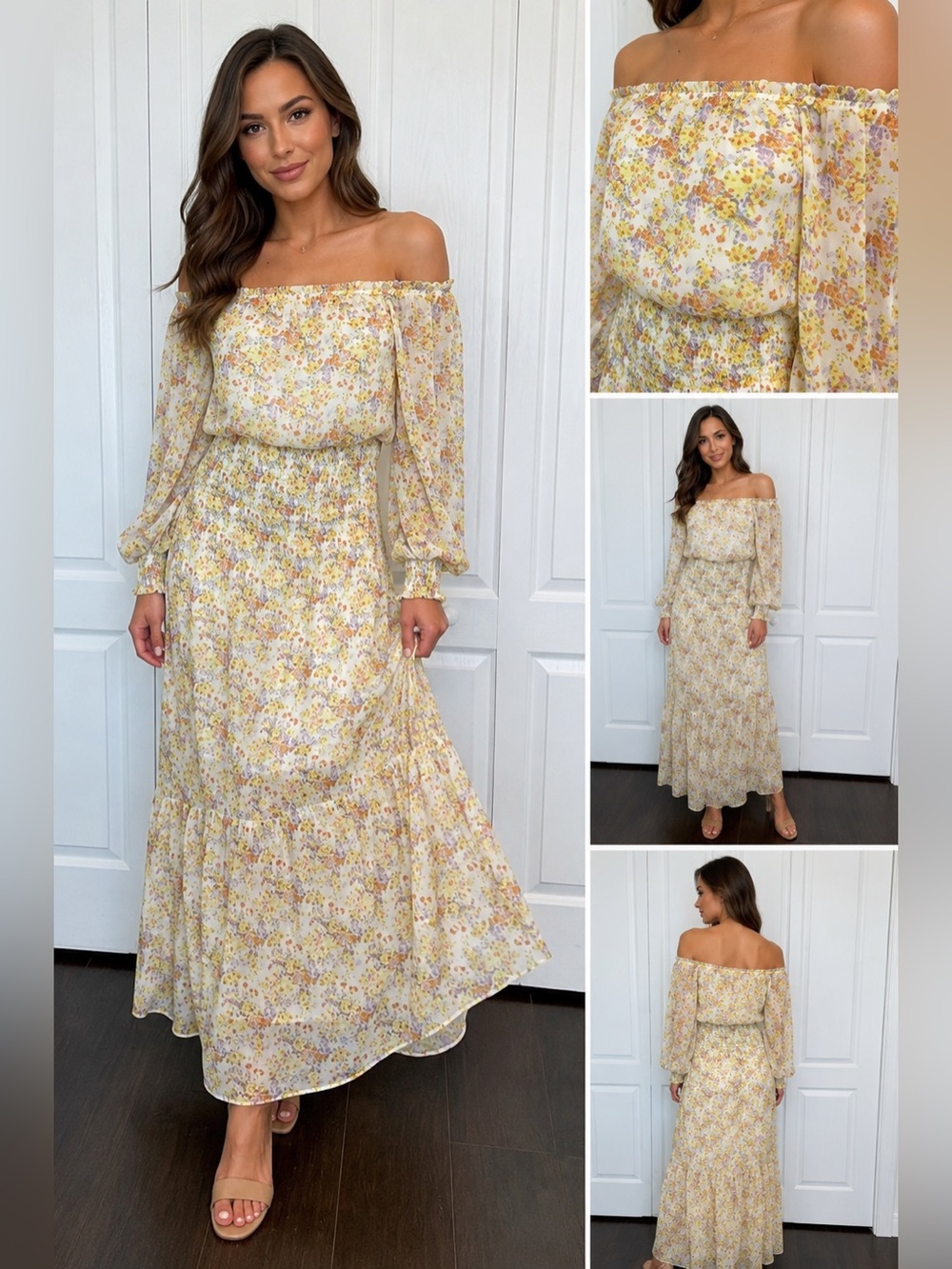 VICI Collection Floral Smocked Maxi Dress NWT $99Off Shoulder sheer S